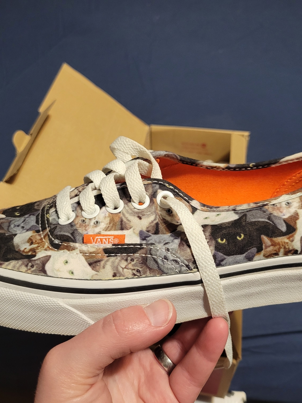 Vans Cat Print Sneakers in Black, White, Orange